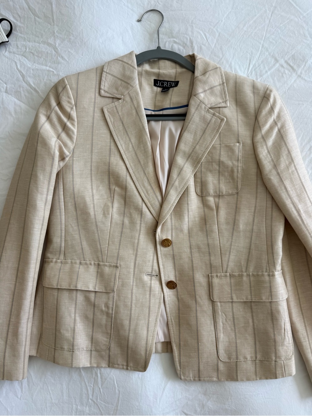 J. Crew Beige Striped Linen-Blend Blazer